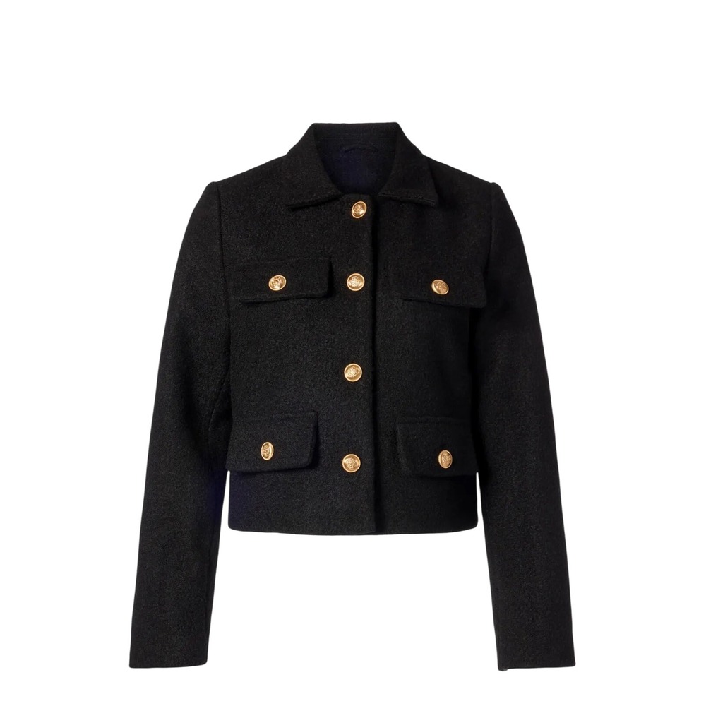 BlankNYC Style Guru Jacket Black Gold Crest Button Cropped 53CN5384 Womens L